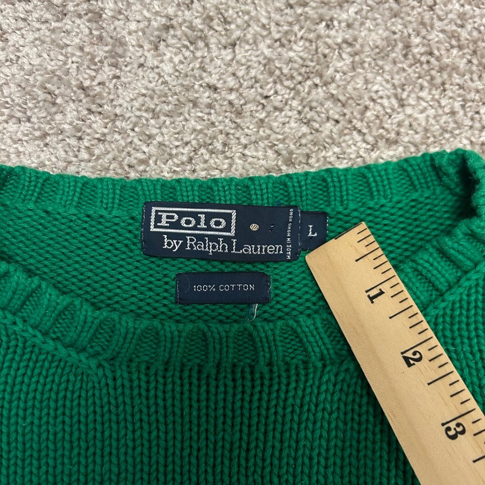 Vintage Polo Ralph Lauren Crewneck Sweater Men Size Large Green Cotton Hong Kong - Picture 7 of 8